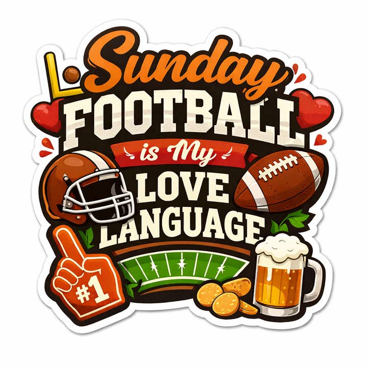 Autocollant "Le football du dimanche est mon langage d'amour" 3" pour la vente par Christmas All Over