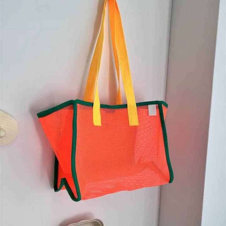 ACCITY - Wholesale Beach Bag - MESH CONTRAST COLOR BEACH TRAVEL STORAGE BAG_CWAB1916