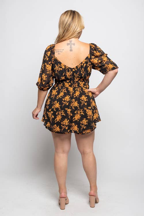 Black PLUS SIZE FLORAL ROMPER for wholesale on Faire1