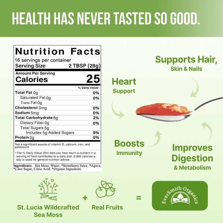 EverSmith Organics - Wholesale Oral Supplement/Vitamin - Strawberry Sea Moss Gel (16 Ounce)