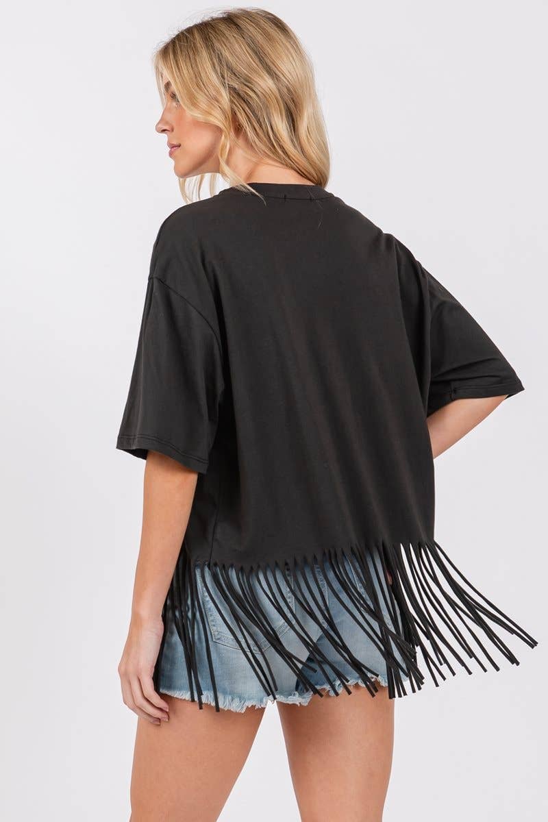 Zutter - Wholesale Screen Printed T-Shirt - Women's - Hold Your Horses Cowgirl Graphic S/S Fringe Tee3