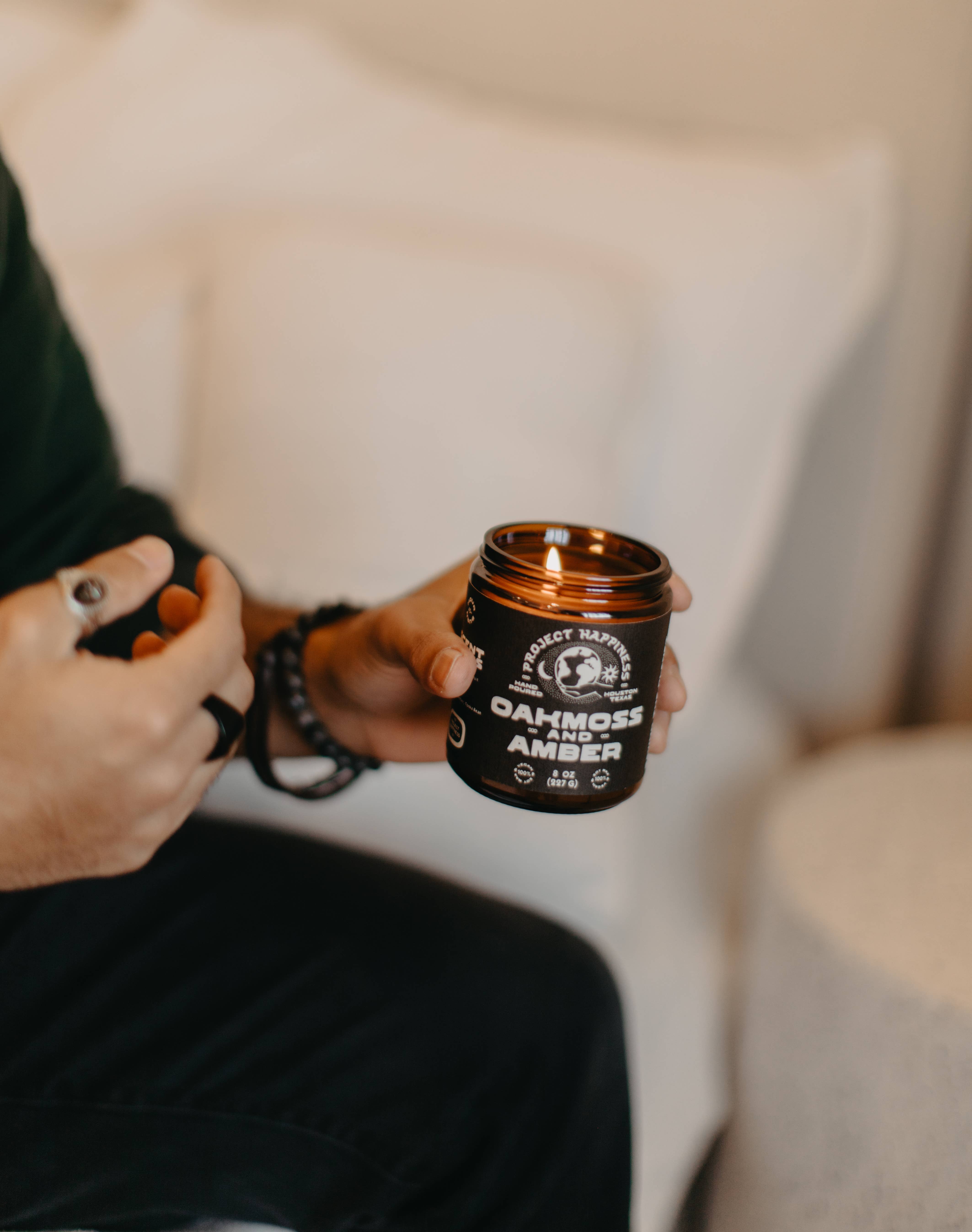 Project Happiness Candle Co. - Wholesale Jar/Filled Candle - Oakmoss and Amber Soy Candle - 8oz2