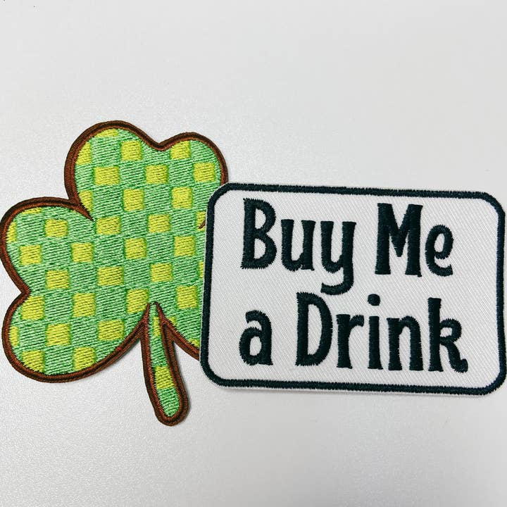 TEELUX - Wholesale Patch - 3" Buy Me a Drink - White & Black - Embroidered Hat Patch