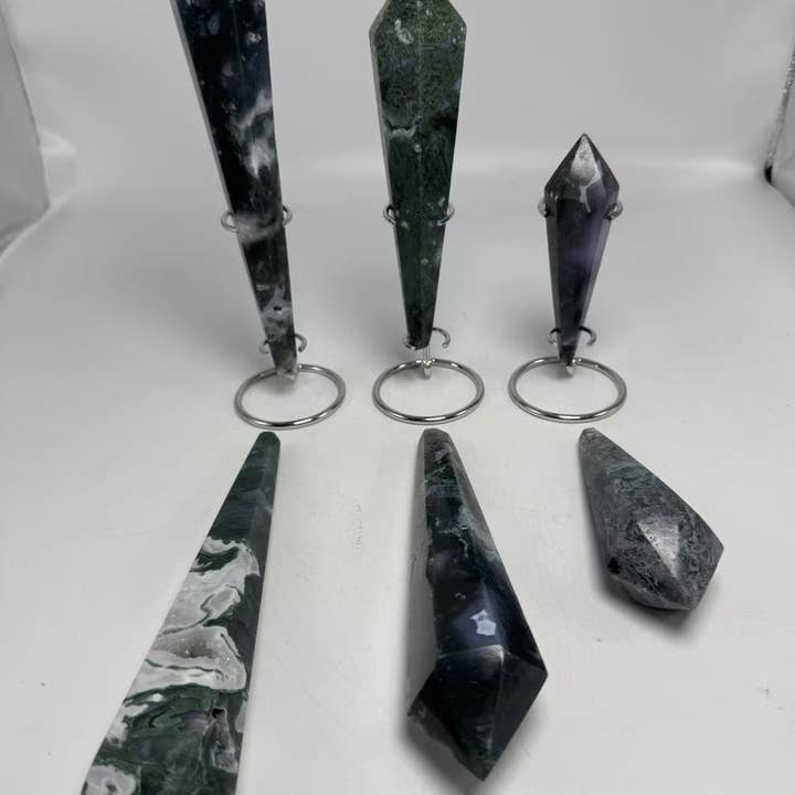 Moss Agate Stone Scepter Decorative Crystal with Free Base for wholesale by Crystal Deal· Wholesale