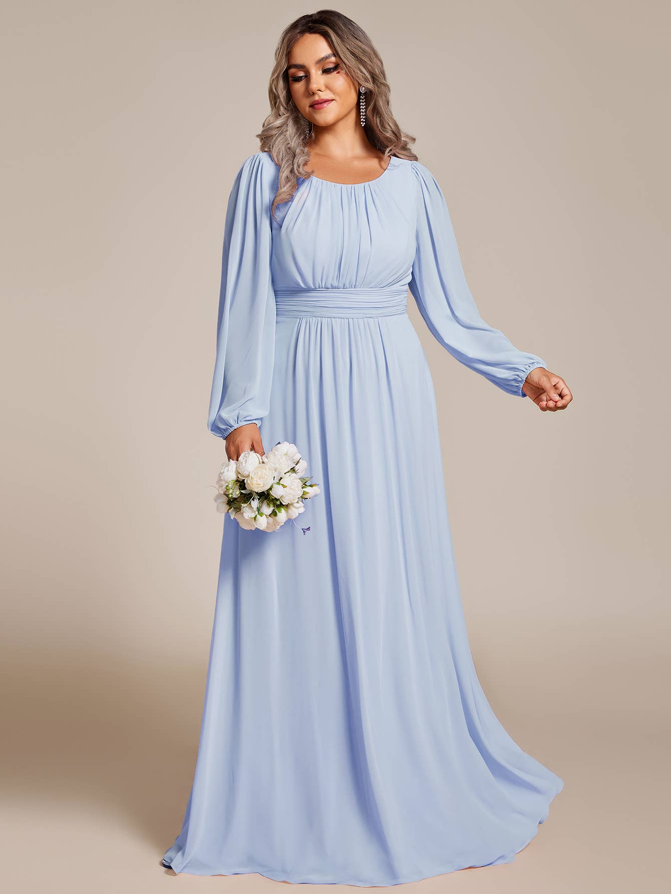 Ever-Pretty - Wholesale Gown - Women's - Plus Size Long Lantern Sleeves Round Neck Bridesmaid Dress39