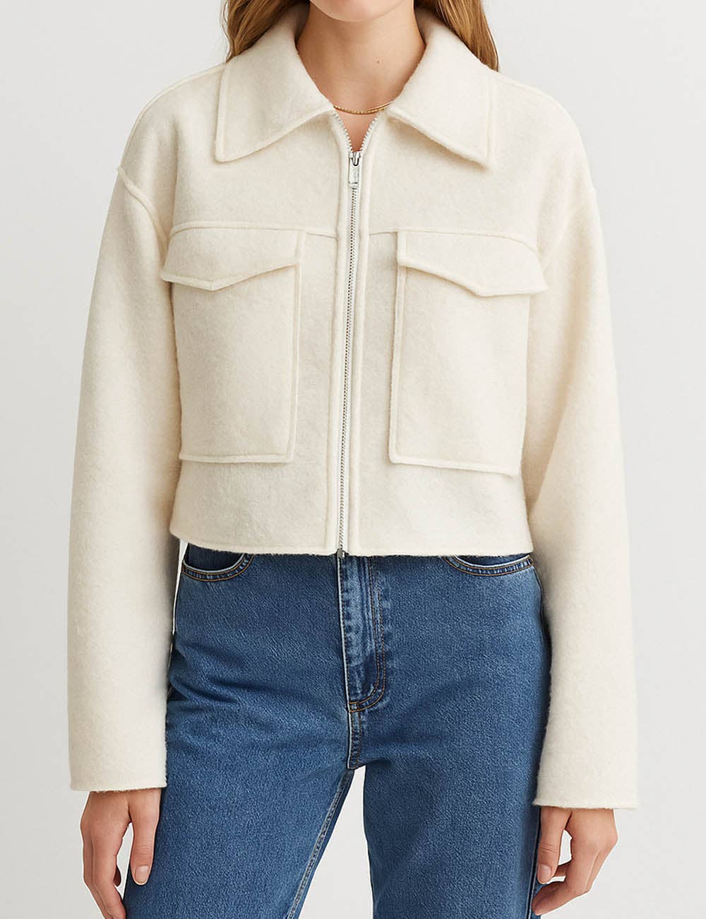 Sweetkama - Wholesale Jacket - Women's - Ladies Turn Down Collar Boxy Cropped Wool Blend Jacket8