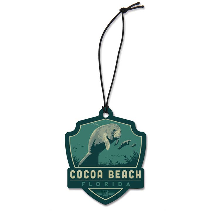 Cocoa Beach Manatee Emblem Wooden Ornament for wholesale by Tourist Courts