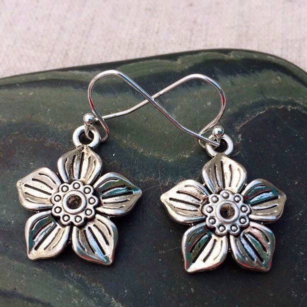 Silver Flower Dangle Earrings - Spring Summer Jewelry Gifts for wholesale by Tiger Flower Jewelry