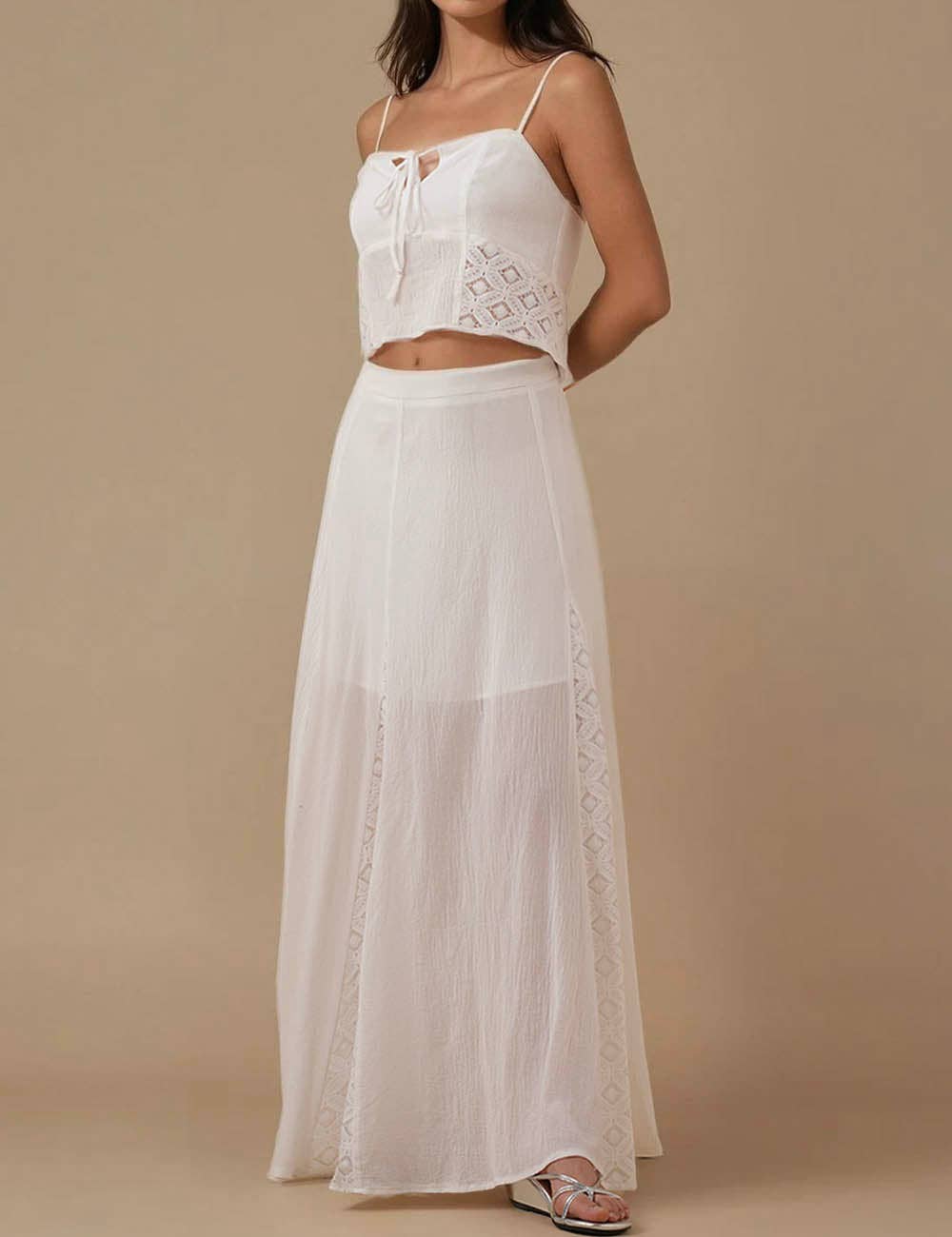 Ladies White Back Smocking Cami Top & Skirt Set SKST5KC1901 for wholesale on Faire12
