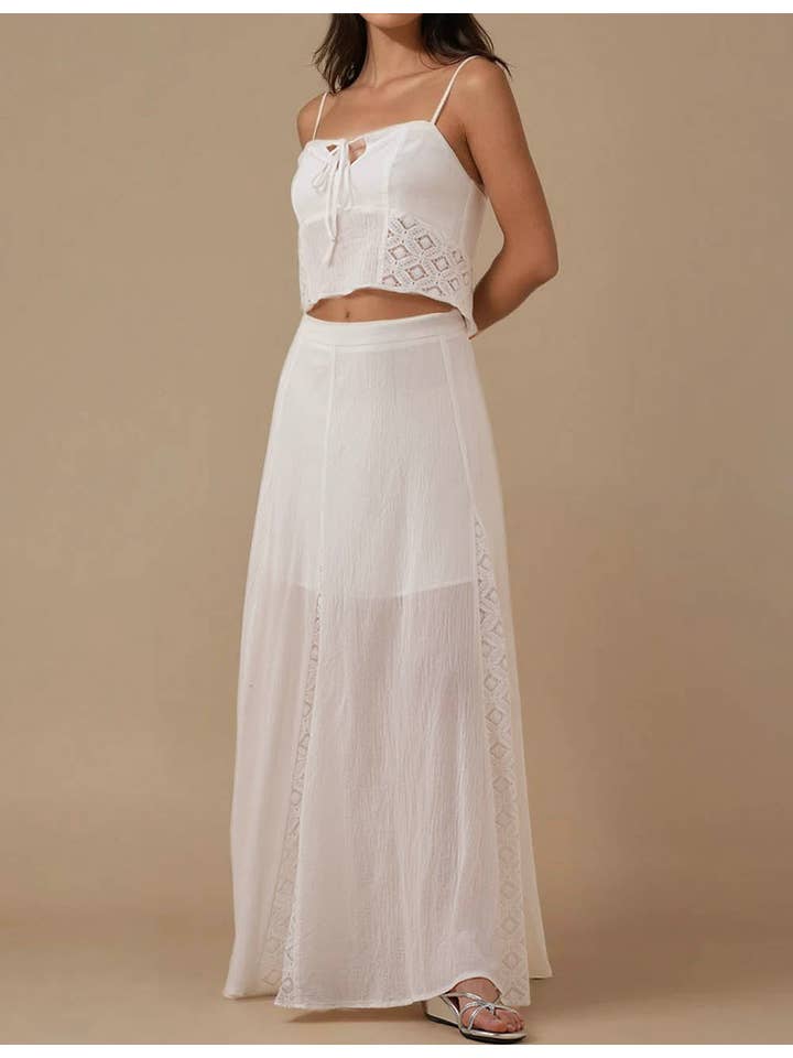 Ladies White Back Smocking Cami Top & Skirt Set SKST5KC1901 for wholesale on Faire12