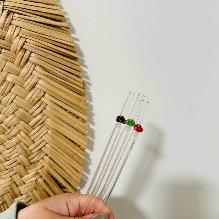 KuriArt Designs - Wholesale Drinking Straw - Mushroom Glass Straws | Reusable Glass Straws4