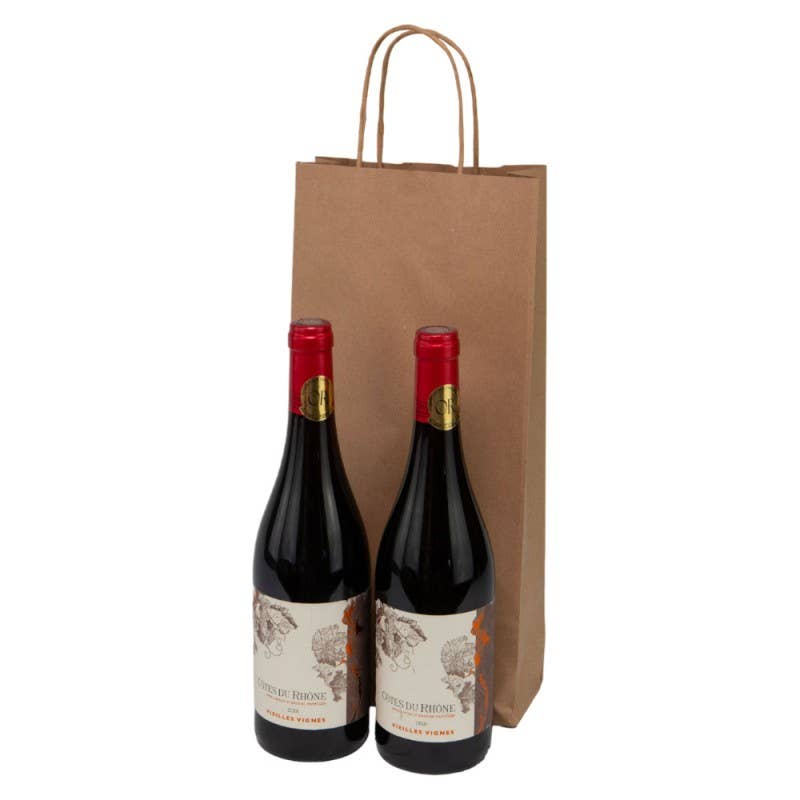 Deffrennes - Wholesale Wine Gift Bag - Rectangular kraft cardboard bottle bag 2 bottles3