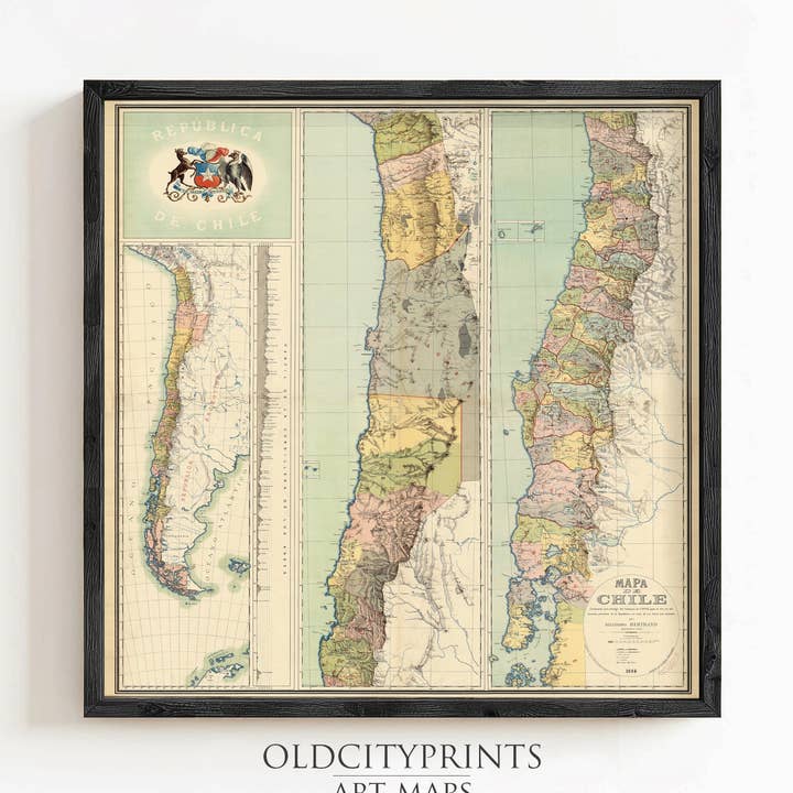 Old Map of Chile 1884 School map educational | Vintage Map Wall Art Print for wholesale by OldCityPrints - Old Maps and Posters