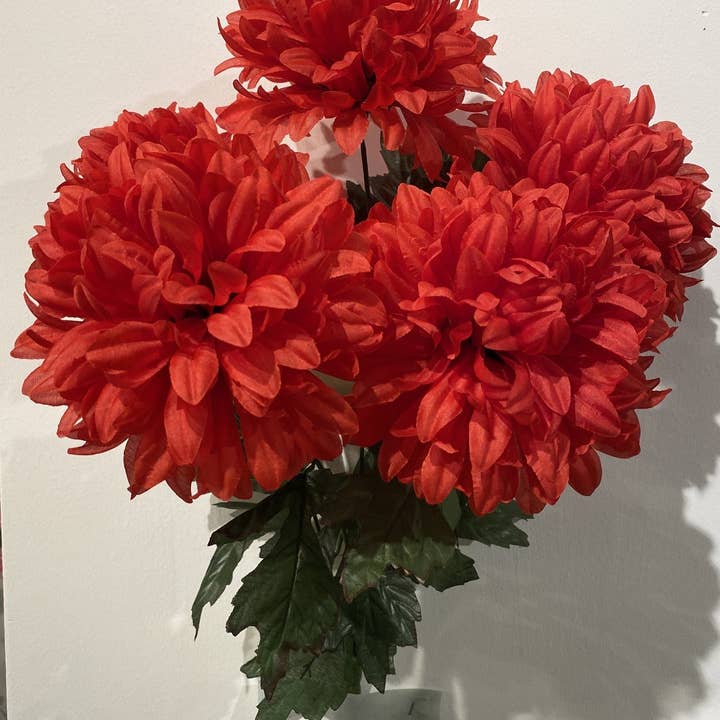 General Wholesale Inc - Wholesale Artificial Flowers - BALL MUM BUSH X5 RED - 474140