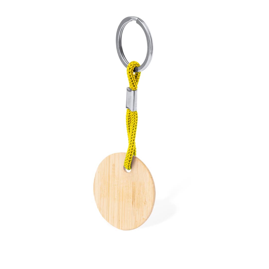 Fustik - Wholesale Keychain - Unisex - Round bamboo keychain with colorful cord0
