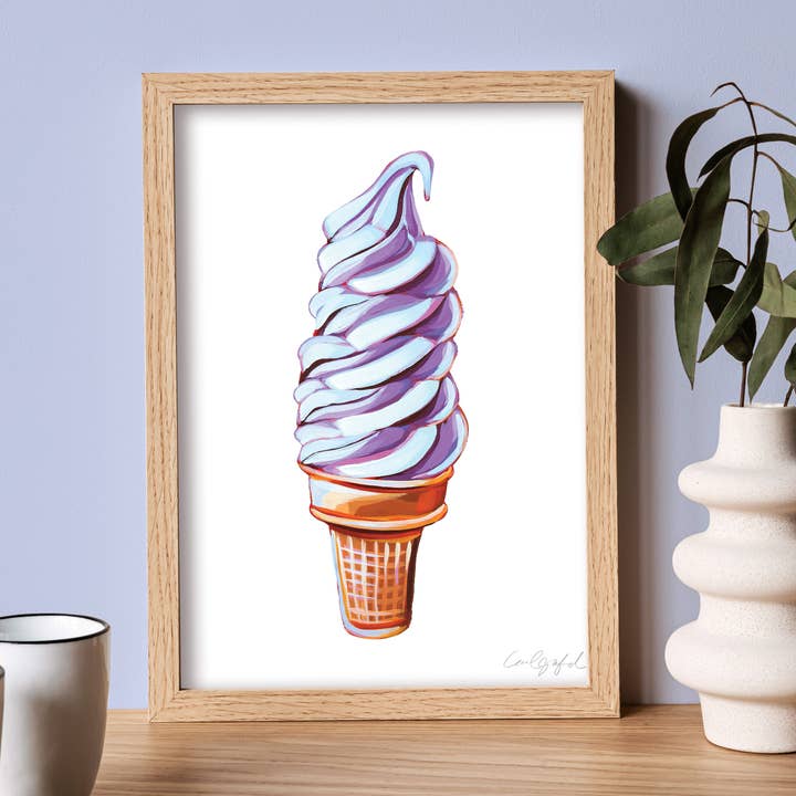 Impression artistique gastronomique de glace molle violette pour la vente par Laurel Greenfield Art