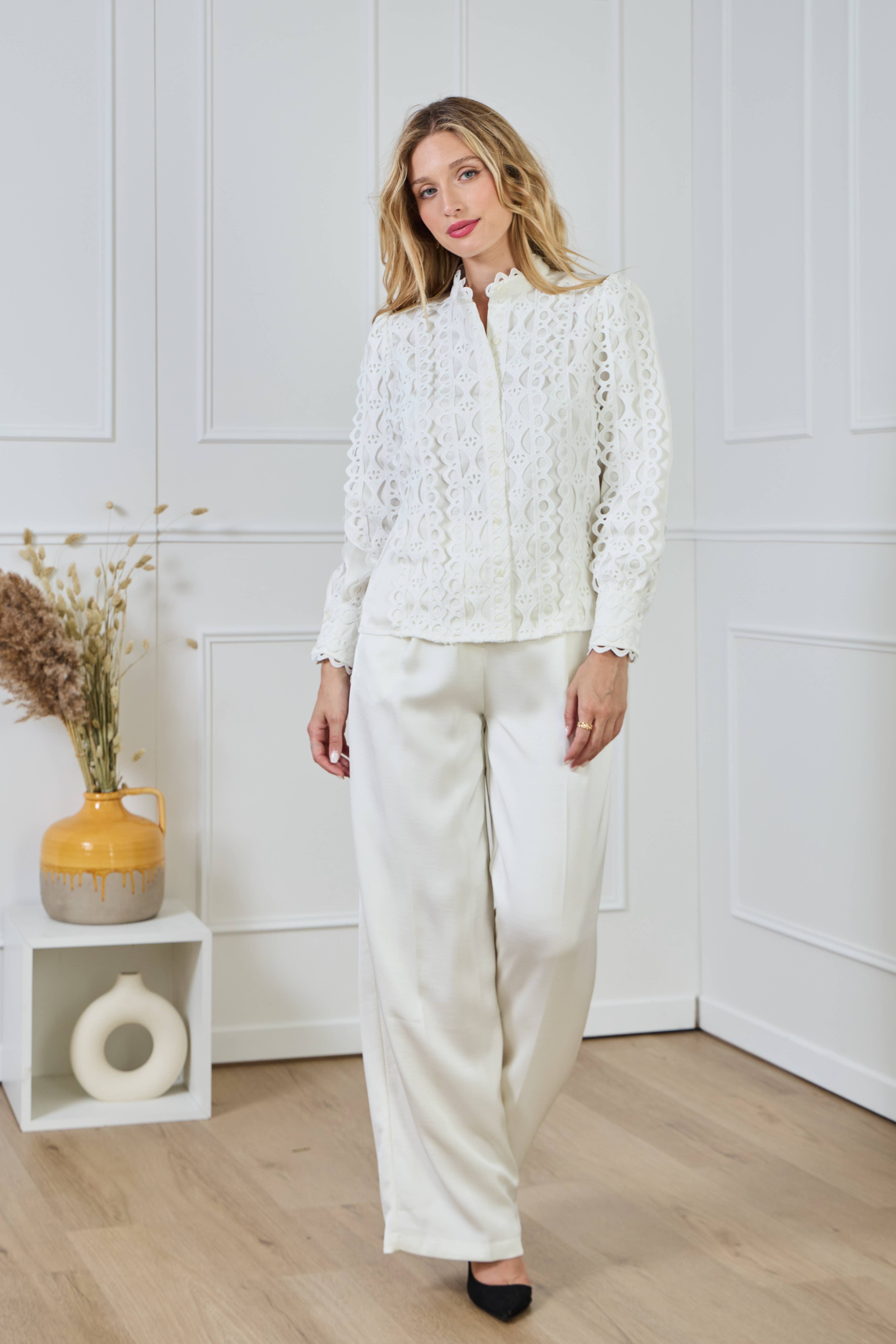 LULUMARY – Großhandel Hemd mit Button-down-Kragen – Damen – Bluse mit Spitze CH36822