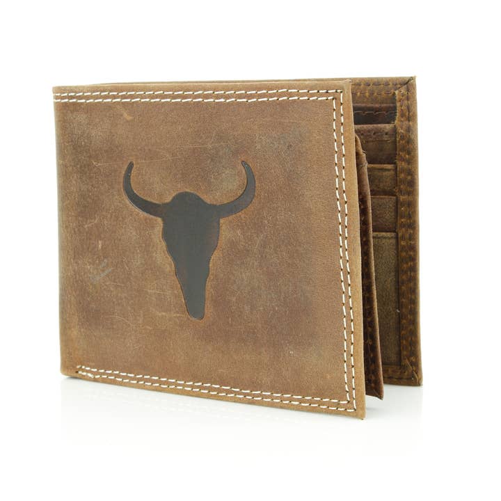 Leather Impressions Inc - Wholesale Wallet - Men's - Men’s Bi-Fold Wallet with Embossed Bison Skull ABMW 25-200216