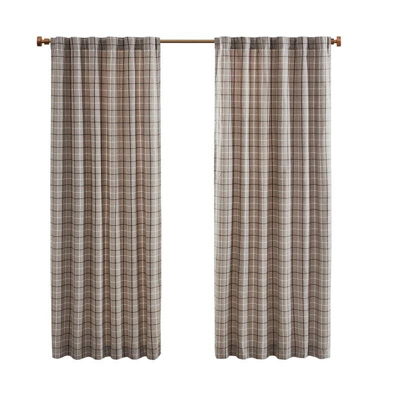 Olliix - Wholesale Curtain - Yarn-Dyed Plaid Light Filtering Curtain Panel, Brown2