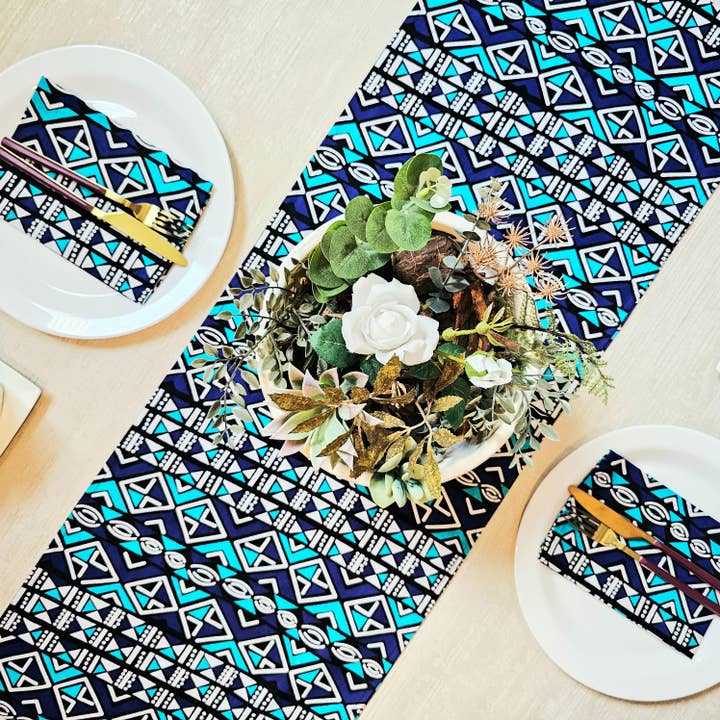 Table Runner and Set of 8 Napkins | 100% Cotton African Print Fabric for wholesale by Mashona Collections