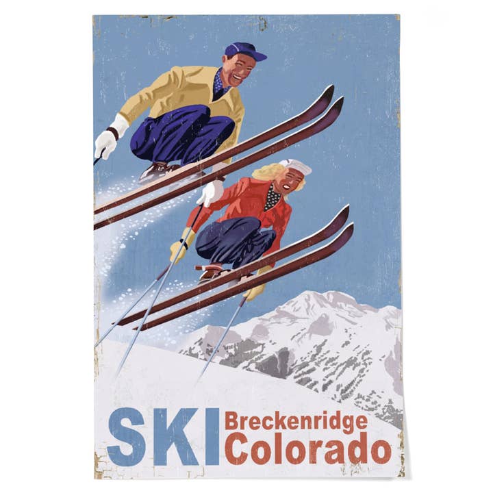 GICLEE PRINT Breckenridge, Colorado, Vintage Skiers for wholesale by Lantern Press