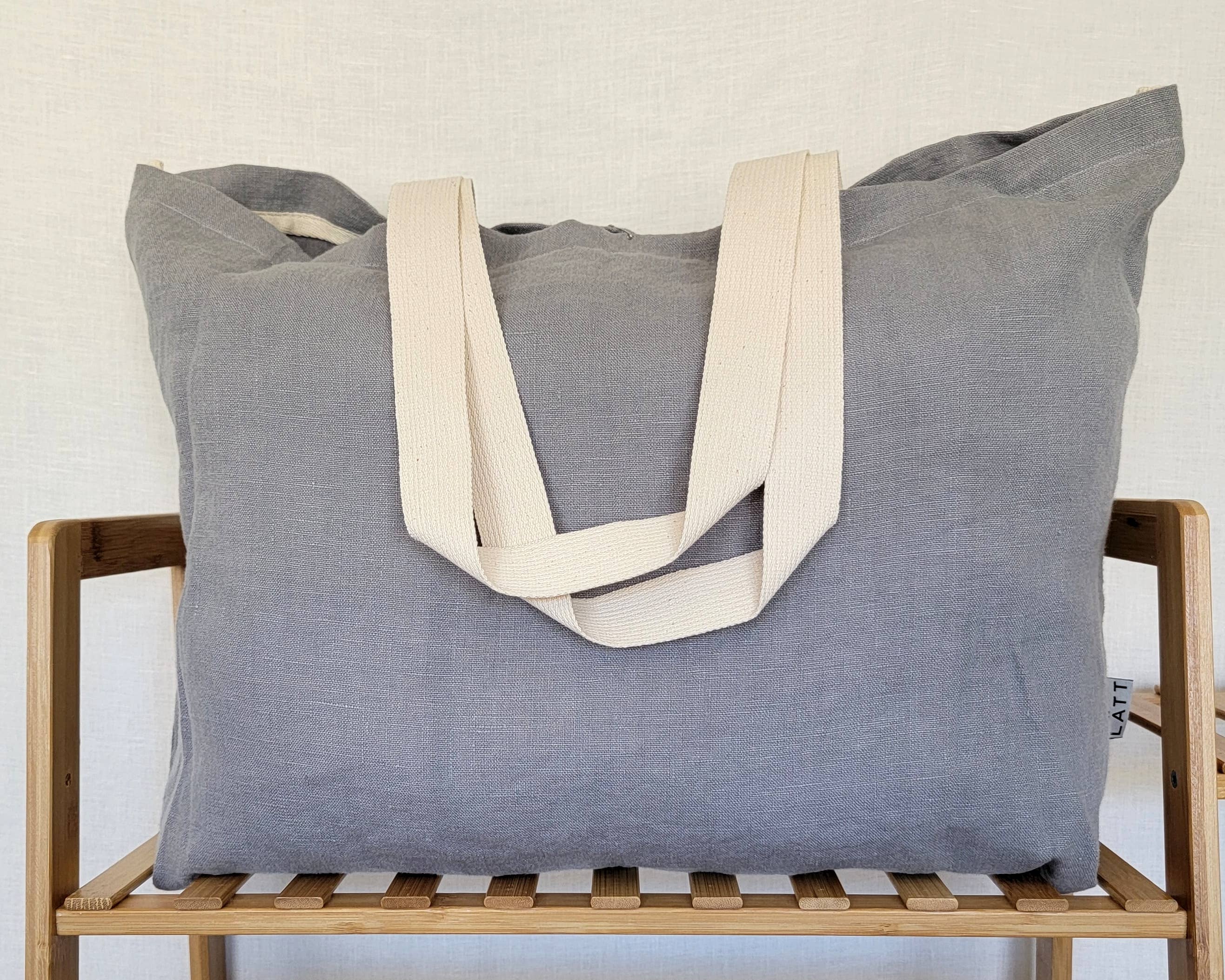 LATT - Wholesale Tote Bag - Unisex - Natural linen tote bag with pocket, large linen beach bag19