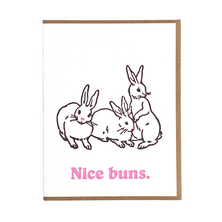 Nice Buns Greeting Card for wholesale by Lady Pilot Letterpress