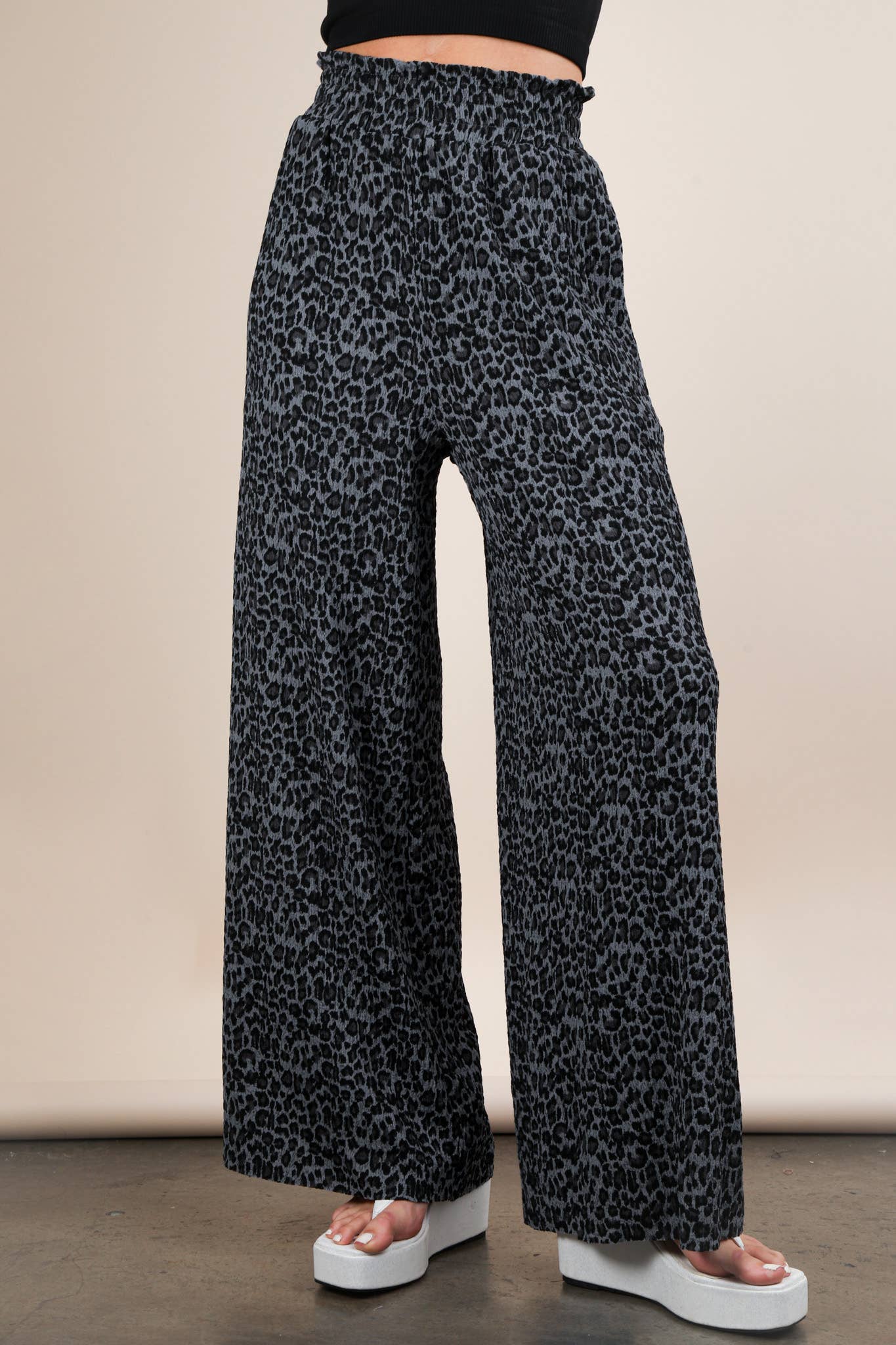 VERY J - Wholesale Pants - Women's - NP70826-Leopard Print & Solid Wide Leg Pleated Pants29
