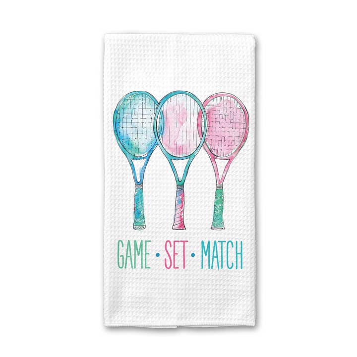 Game Set Match Tennis Towel, Tennis Kitchen Decor Racket for wholesale by Canary Road