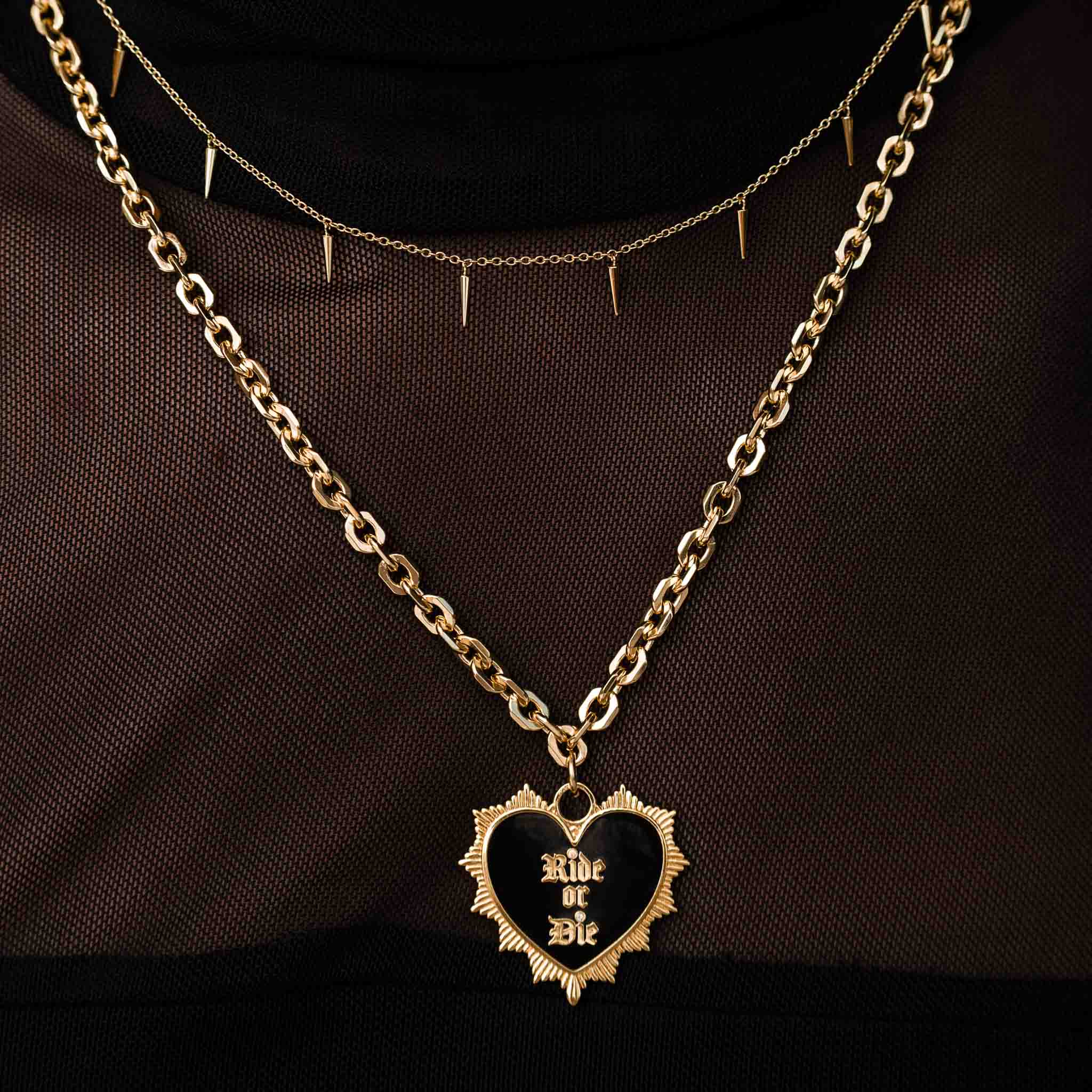 Larissa Loden - Wholesale Pendant/Charm Necklace - 14K Gold Plated Ride or Die Pendant Necklace - Enamel & CZ Accents1