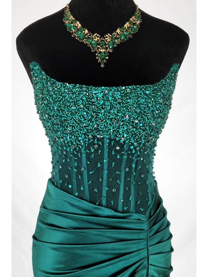 Chicas - Vente Robe de soirée – femme - Robe bustier en satin avec corset à perles et sequins C8316