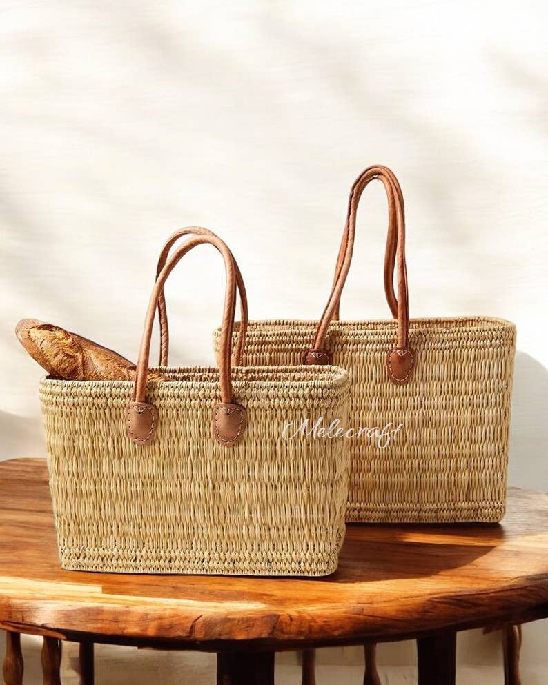 Melecraft - Wholesale Basket - Handmade Moroccan Straw Tote with Leather Handles