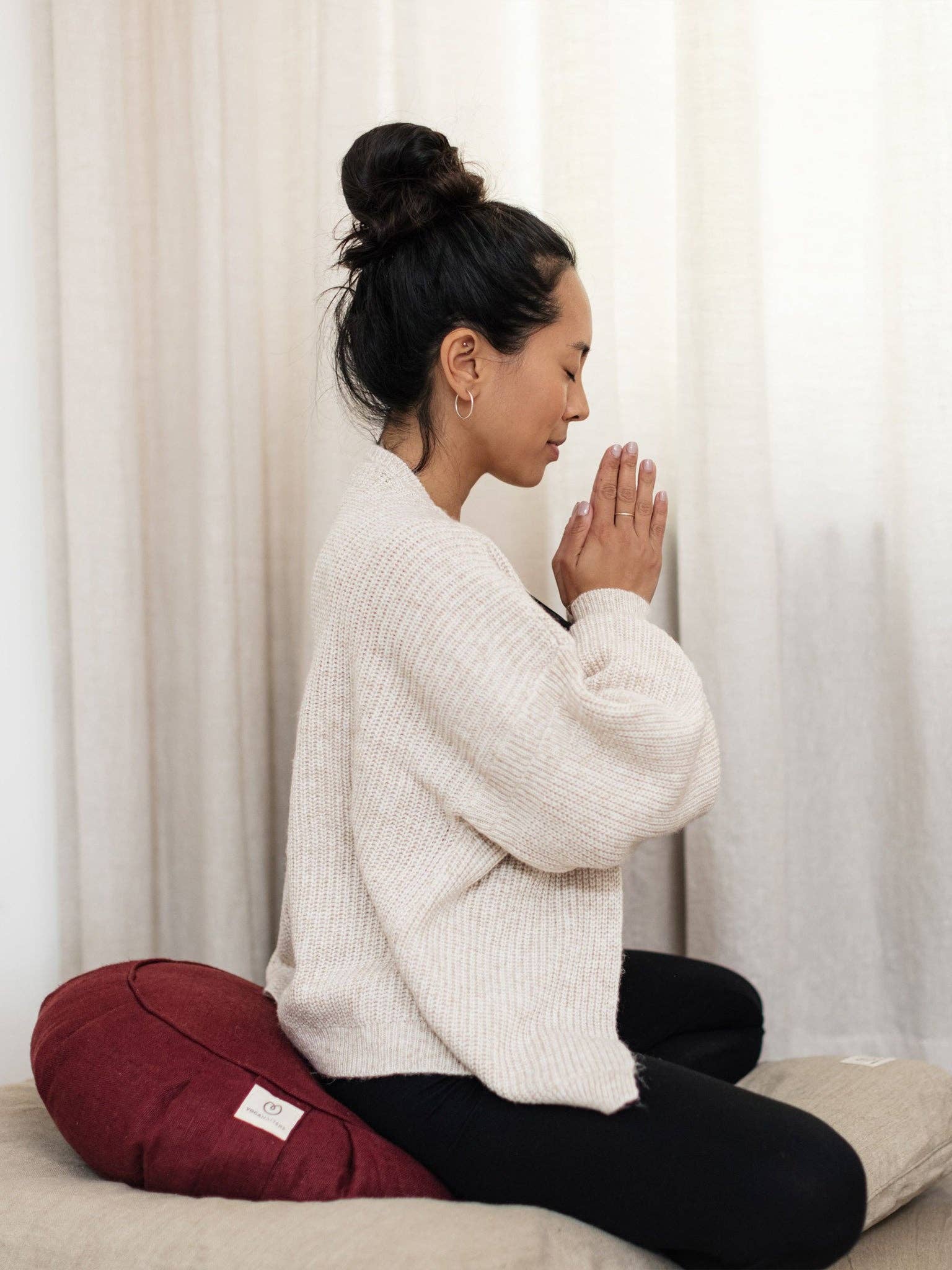 Yogamatters - Vente Brique et coussin de yoga - Coussin de méditation Zafu en chanvre et sarrasin biologique Yogamatters - Naturel3