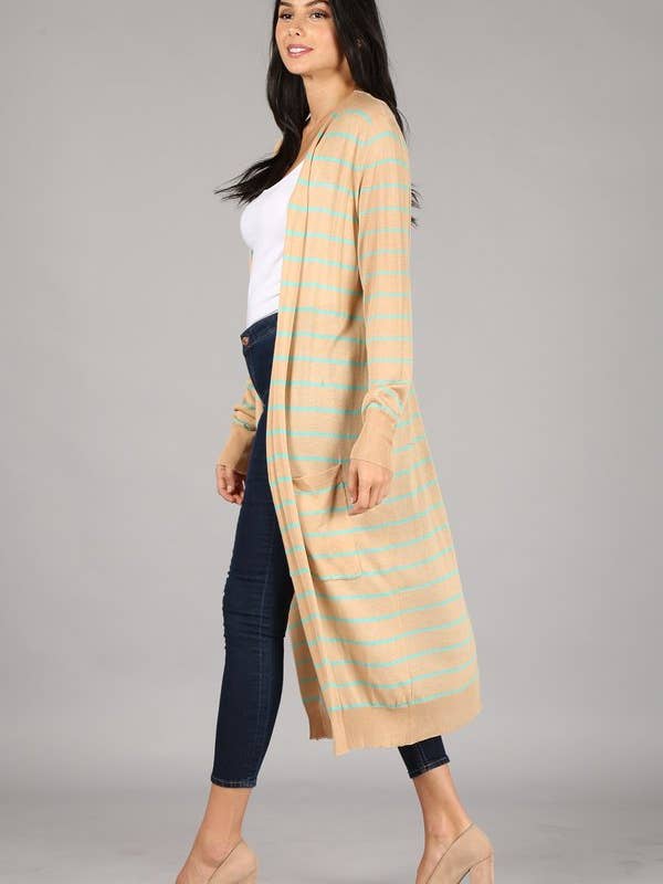 CLR2-OUG81211 randig lång stickad ljus kofta för wholesale av Oceanus Apparel