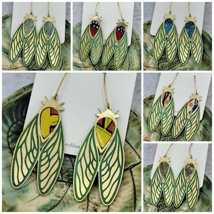 Patina Cicada Collection - Repurposed Vintage Tin Earrings for wholesale by Verdilune
