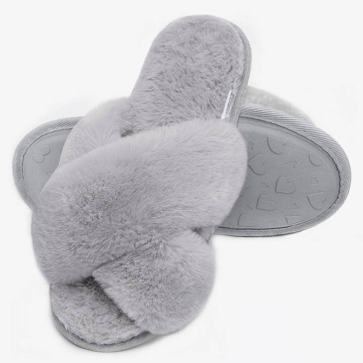 GEXWORLDWIDE – Engroshandel Slippers - Dame – Kvinders Cross Sko Plys Faux Foret Skridsikre Sko Grå