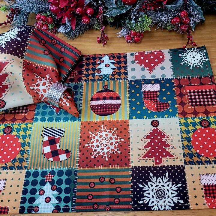 Conjunto de 4 Placemats Pano de Retalhos de Natal Impermeável 17" por 13" - Verde por atacado de Maison Charlo