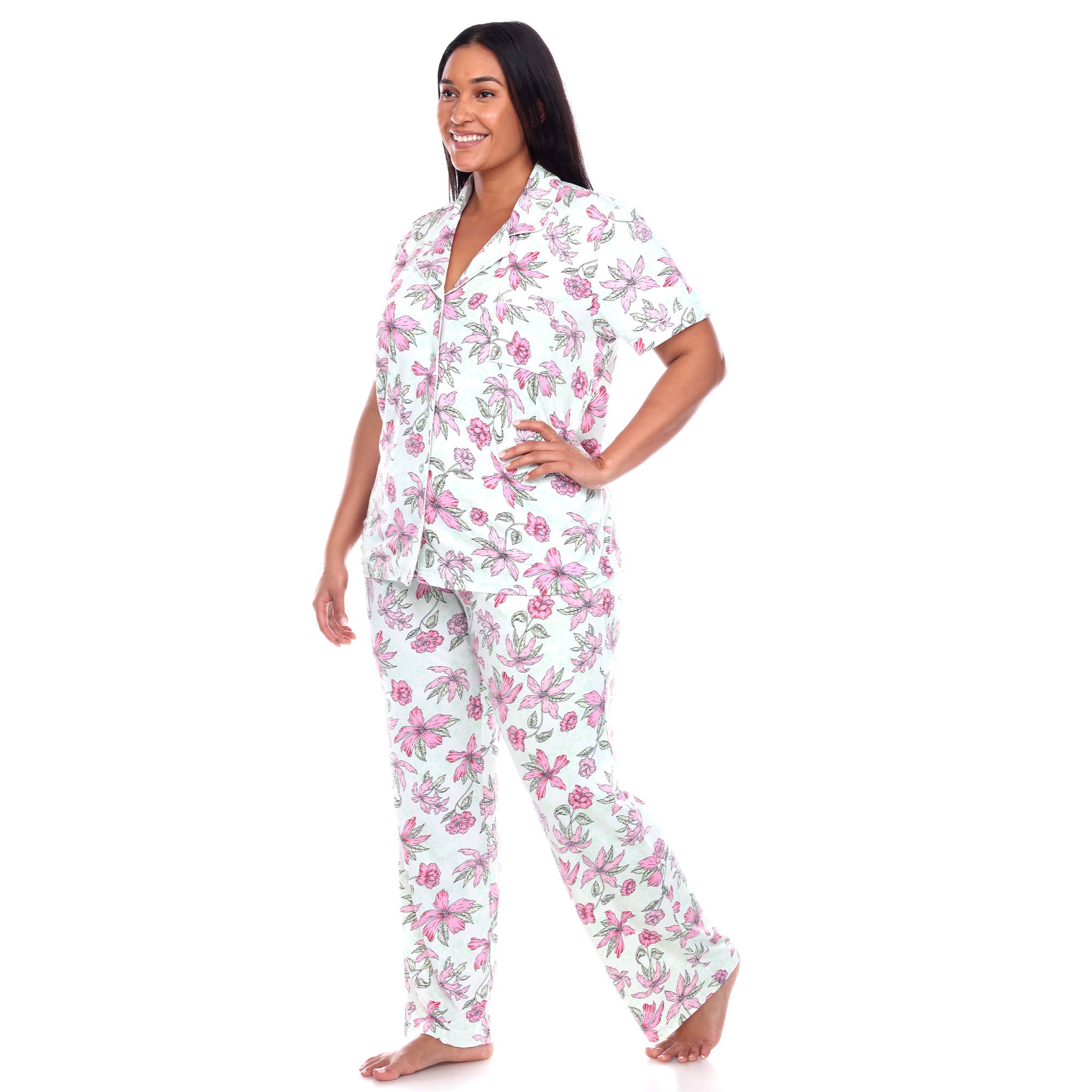 WHITE MARK – Großhandel Schlafanzug-Set – Damen – Übergröße Kurzarm & Hosen Tropical Pyjama-Set9