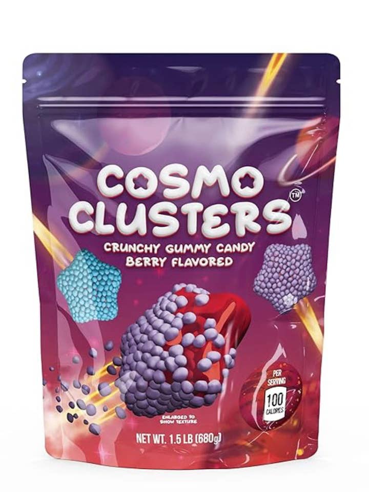 24-Ounce Bag Cosmo Clusters Crunchy Gummy Candy Berry Flavored, 10 Bags per Case for wholesale by Sweet As Fudge Candy Shoppe
