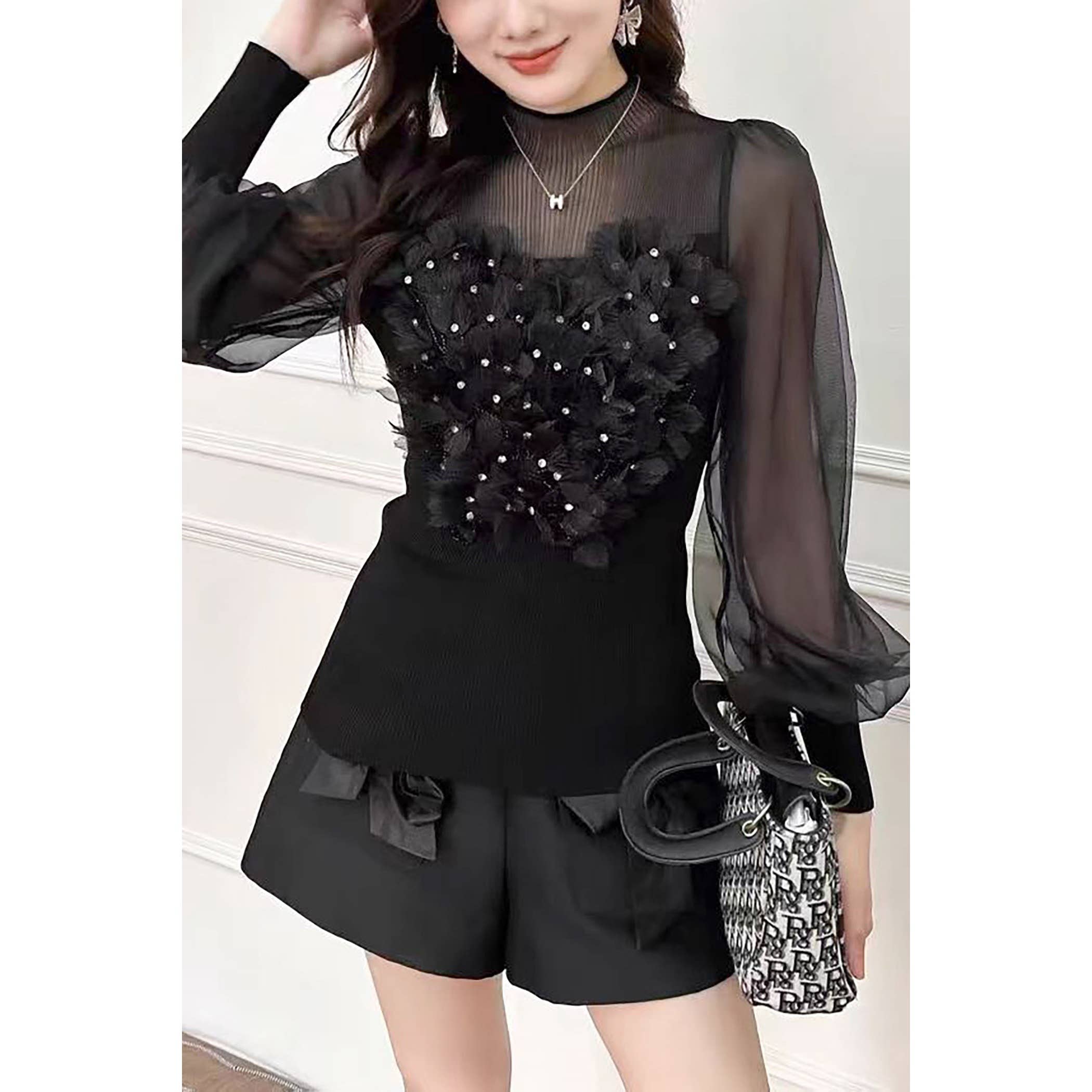 XHHH Inc - Wholesale Blouse - Women's - Floral Embellished Blouse4