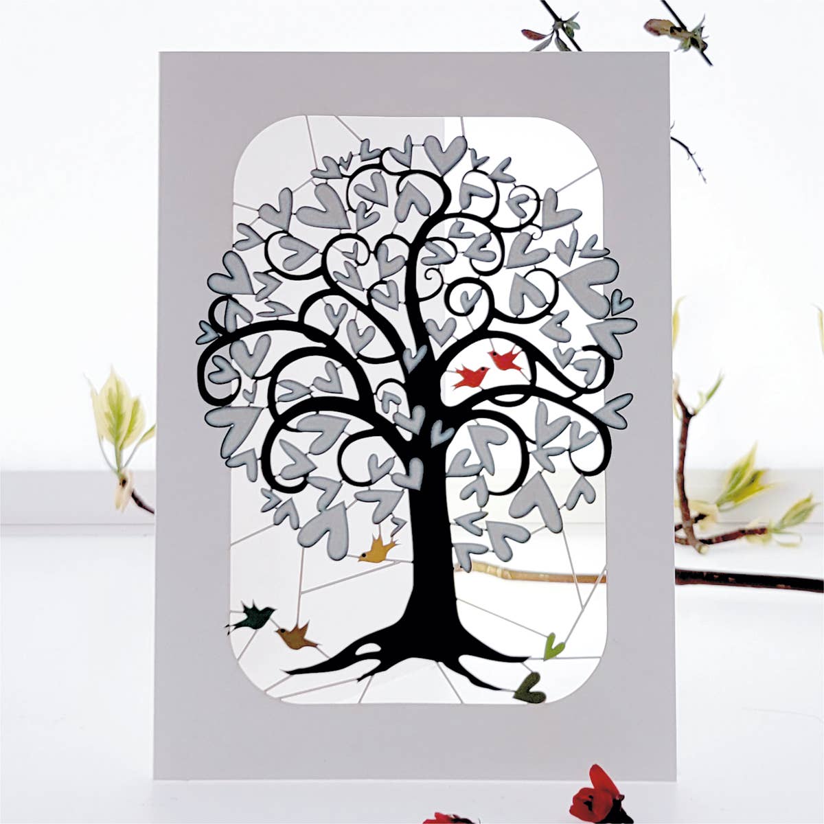Forever Cards Ltd - Wholesale Everyday Greeting Card - Curling White Heart Tree Everyday Greeting Card0