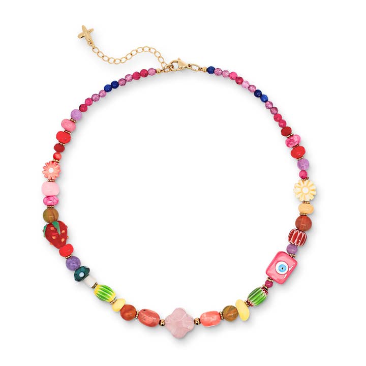 Multicoloured Rainbow Natural Stone Beaded Charm Necklace for wholesale by XUXA