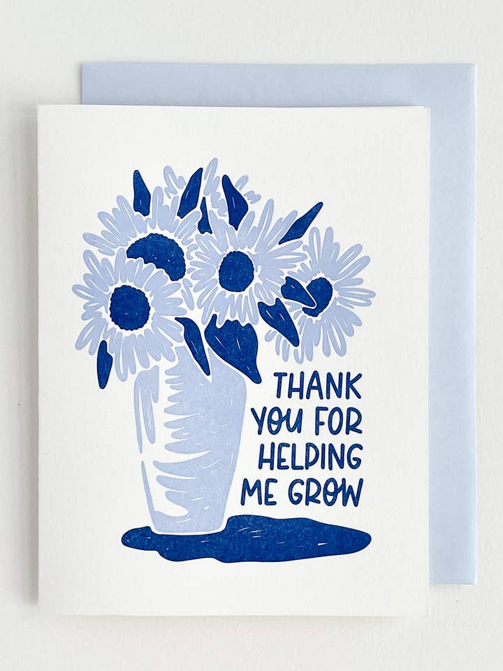 Thank You For Helping Me Grow - Letterpress Greeting Card for wholesale by Sarah Bloom Studio