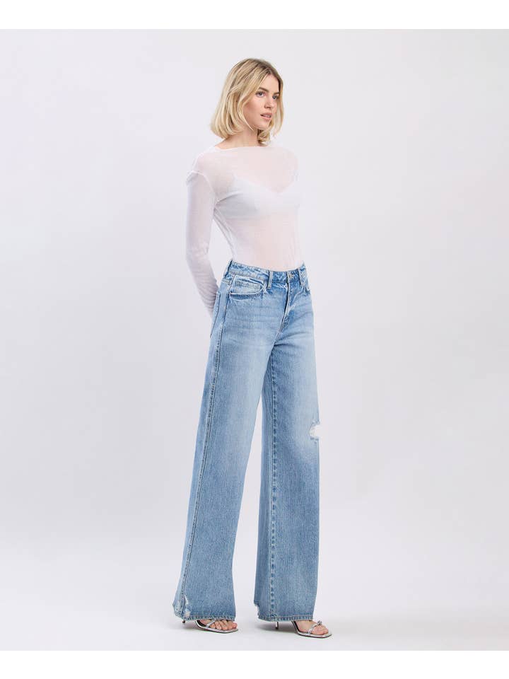 GENEALOGY SUPER HIGH RISE BAGGY WIDE LEG JEANS T6572 for wholesale on Faire