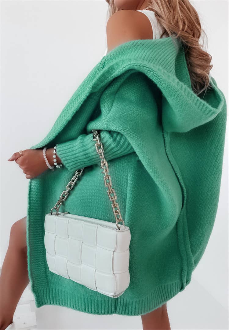 Rosa Clothing - Wholesale Cardigan - Women's - Plain exposed seam Hooded knit long cardigan coat33