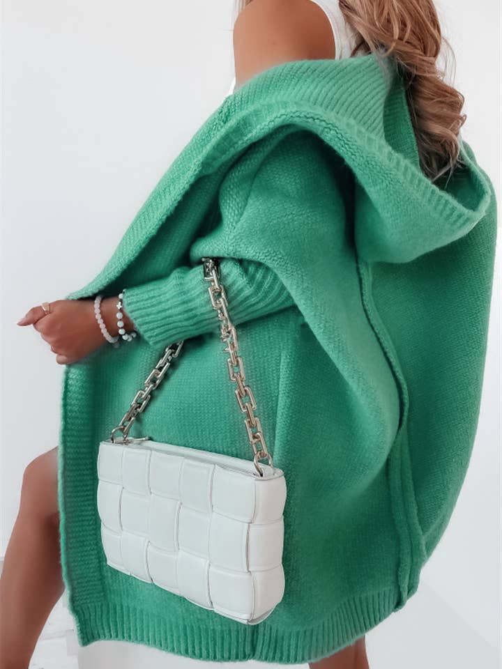 Rosa Clothing - Wholesale Cardigan - Women's - Plain exposed seam Hooded knit long cardigan coat33