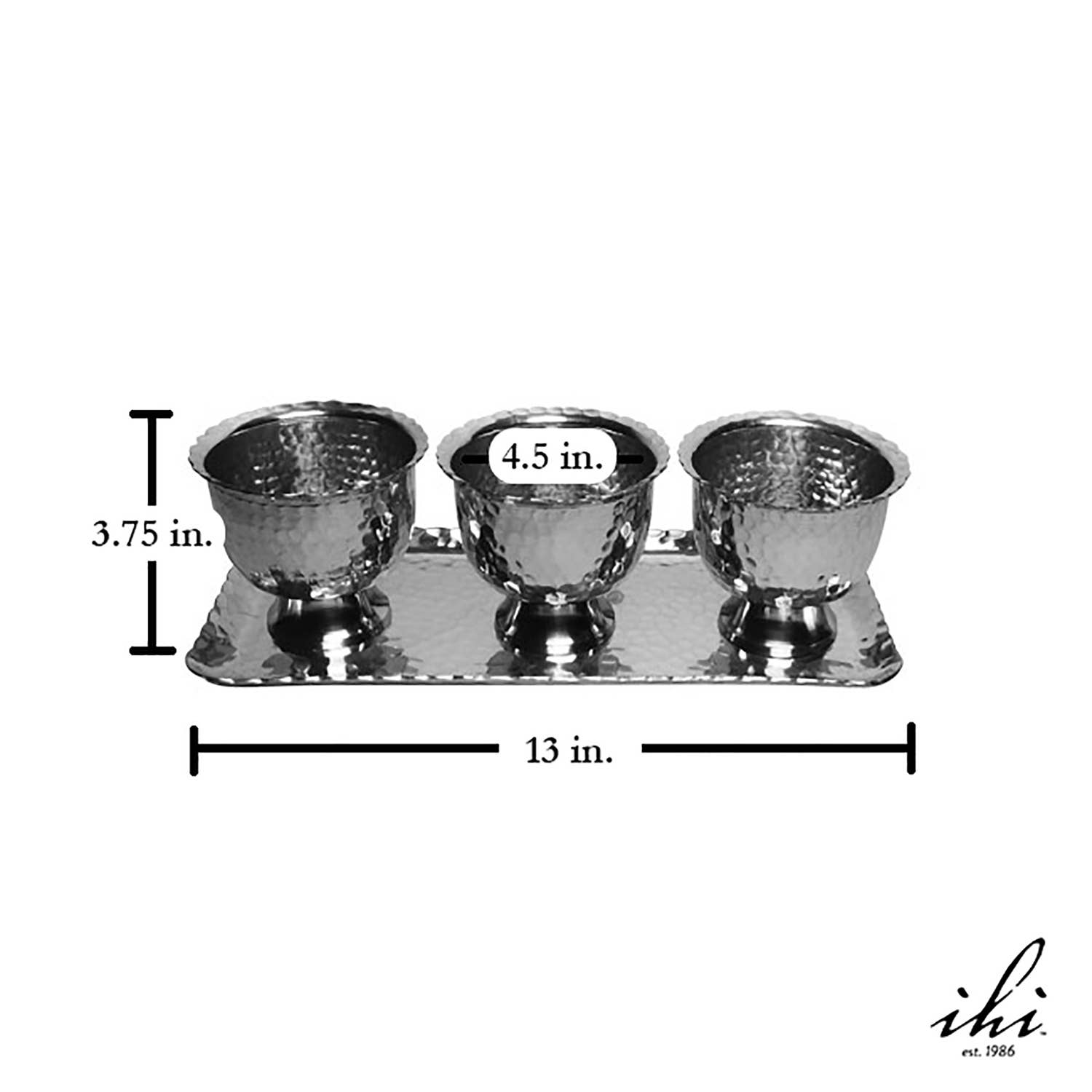 India Handicrafts Inc - Wholesale Serving Tray - 12.5" Stainless Steel Hammered Tray & Bowls - 4-Piece Set2