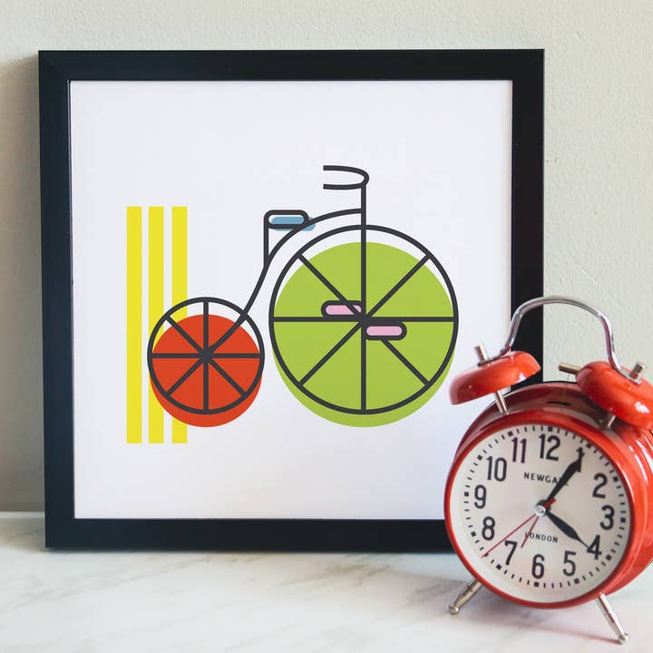 Penny Farthing Bicycle Art Print for Kids Room Decor 10x10" for wholesale by Jenna Smith