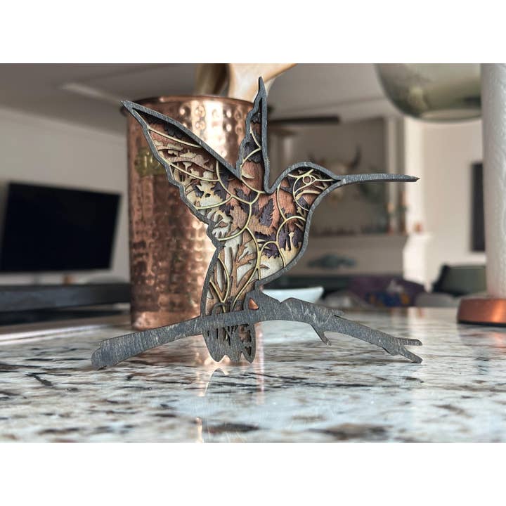 Handcrafted Wooden Hummingbird Rustic Laser-Cut Decor for wholesale by Carving Nomad