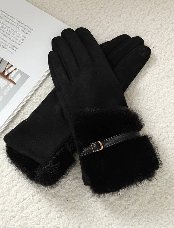 PEACH ACCESSORIES – Luvas - Mulher por atacado – Luvas de Camurça Sintética com Pormenor de Pêlo e Cinto HA3004